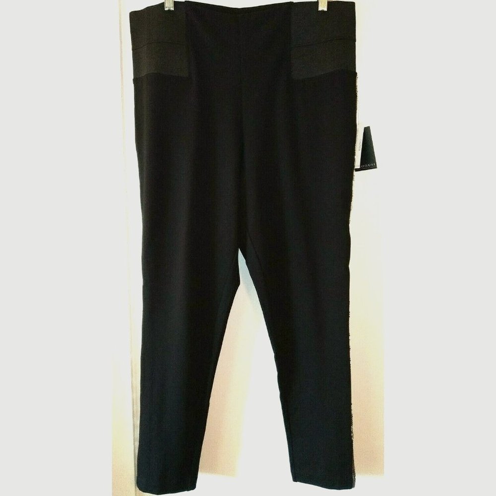 ELOQUII NWT 16 Black w/ Gold Sequins Rayon Skinny Leg Wide Elastic Waistband